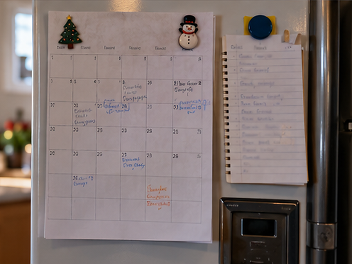 December calendar with shopping and travel reminders