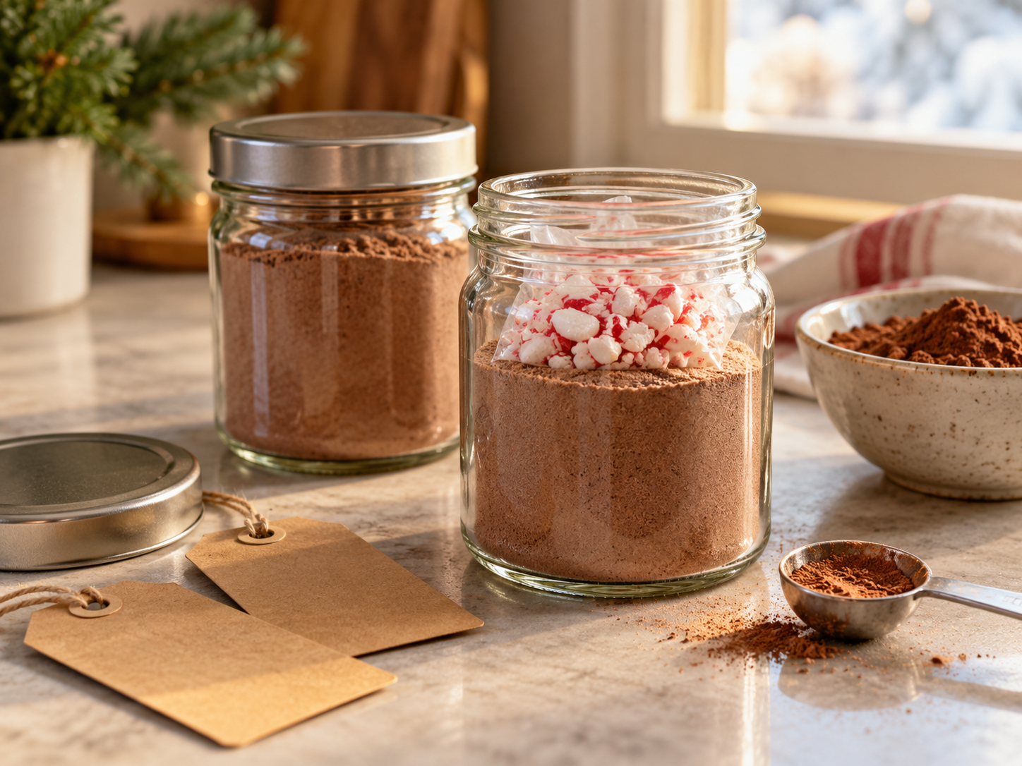 Small classic cocoa and peppermint cocoa gift jars
